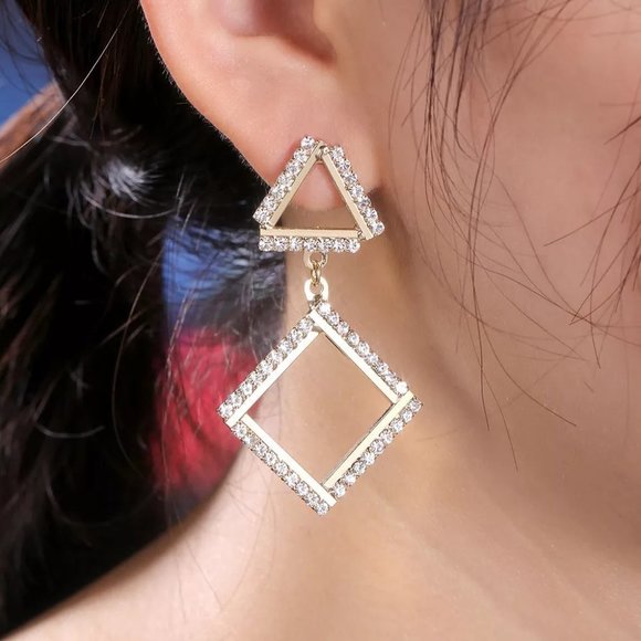 🎀Trendy Square Triangle desgin CZ Ear Hook Earrings, MARR9411 - Picture 4 of 4